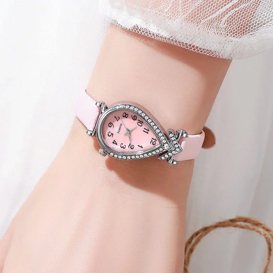 Rhinestone Quartz Leather Strap Watch