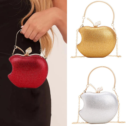 Sparkly Apple Rhinestone Handbags Diamond Bling Clutch Crystal Bags