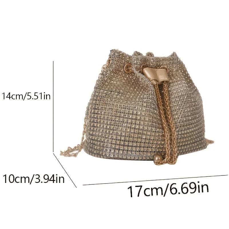 Sparkling Rhinestone Embellished Drawstring Crossbody Bag