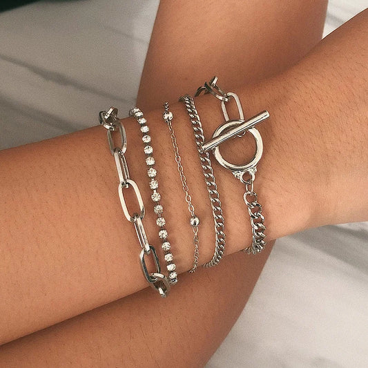 4pcs Punk Curb Cuban Chain Bracelets Set