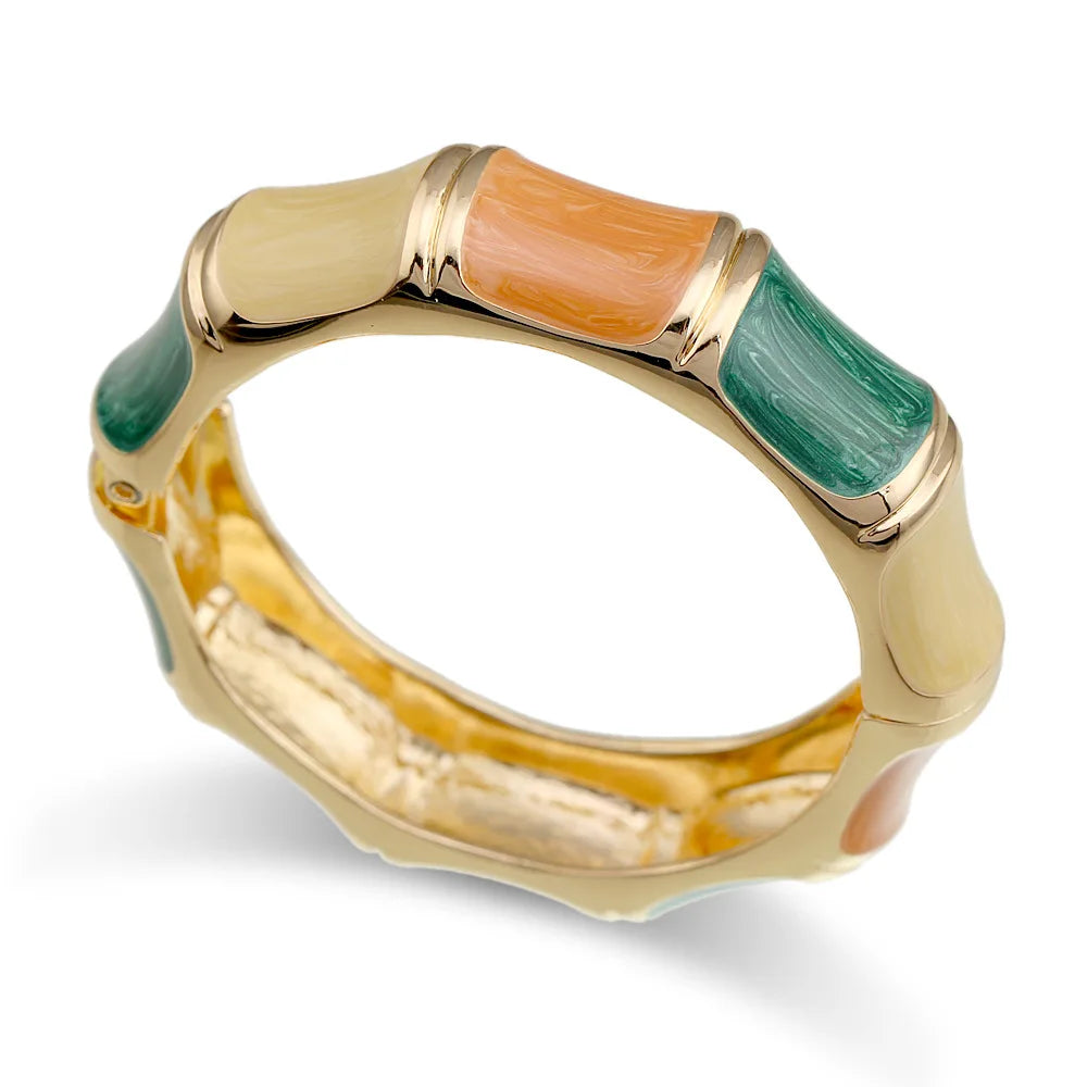 Minimalist Green Zinc Alloy Bangles Geometric Wide Cuff Open Bangle Bracelets