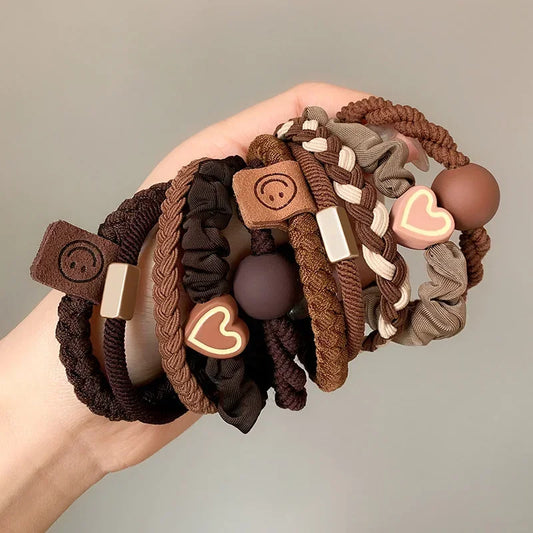 5/10pcs Simple Heart Ball Scrunchie Ties Ropes