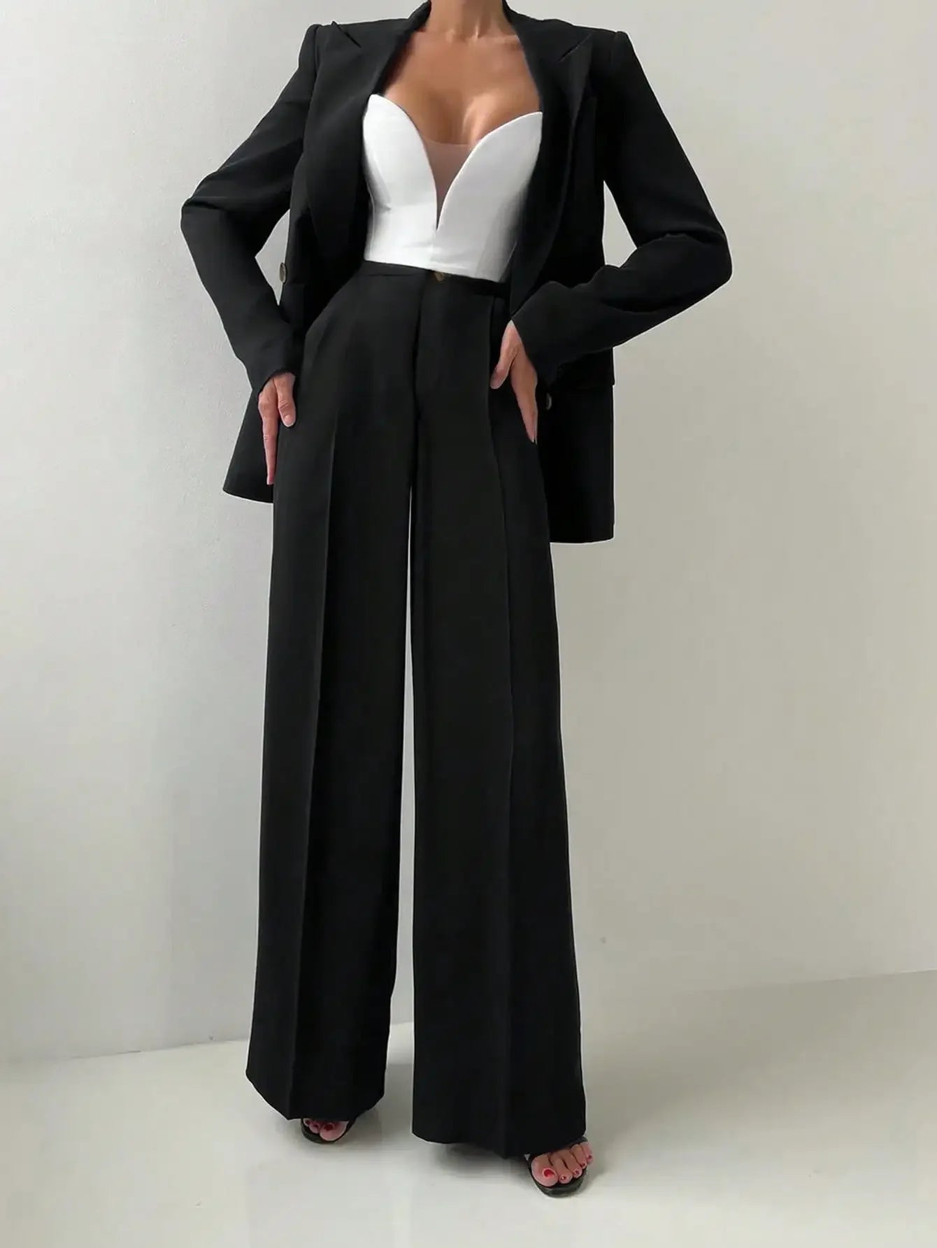 Blazer Jacket And Straight-Leg Pants Suit Set