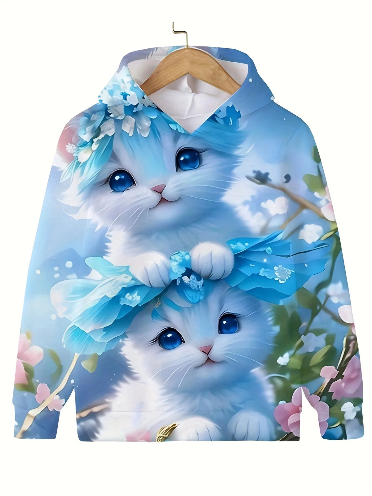 Long Sleeve Cute Cat Print Casual Kid Summer Autumn Hoodies