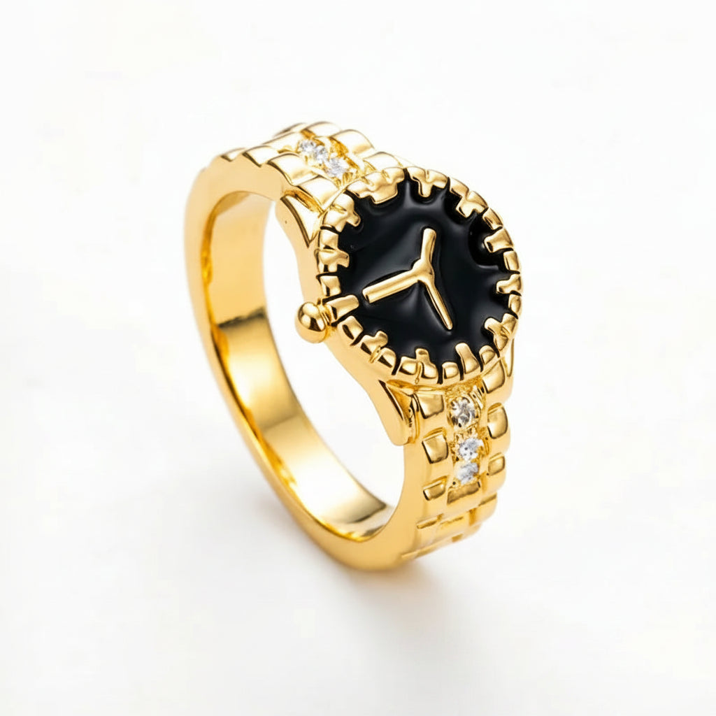 925 Sterling Silver 18K Gold Plated Exquisite Watch Ring