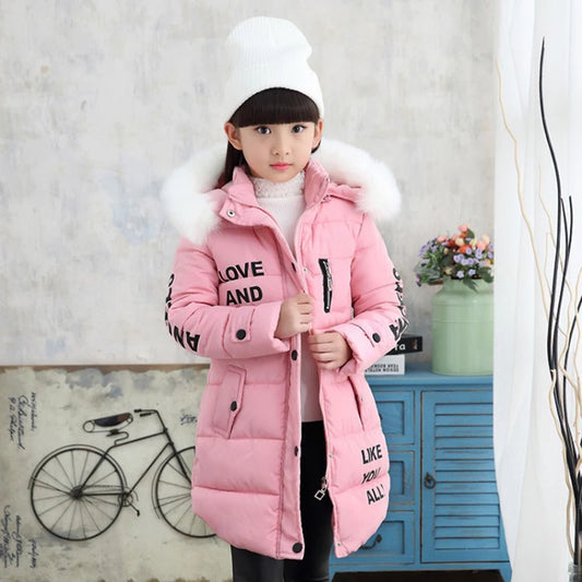 2 6 8 12 Years Teenage Girls Winter Warm Parkas Fur Hooded Thick Jackets