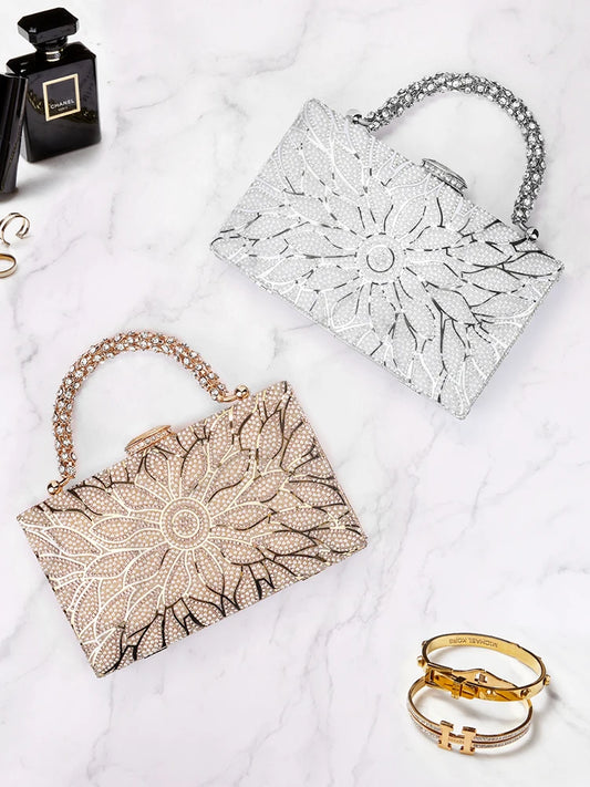 Flower Rhinestones Bead Decoration Clutch Bags