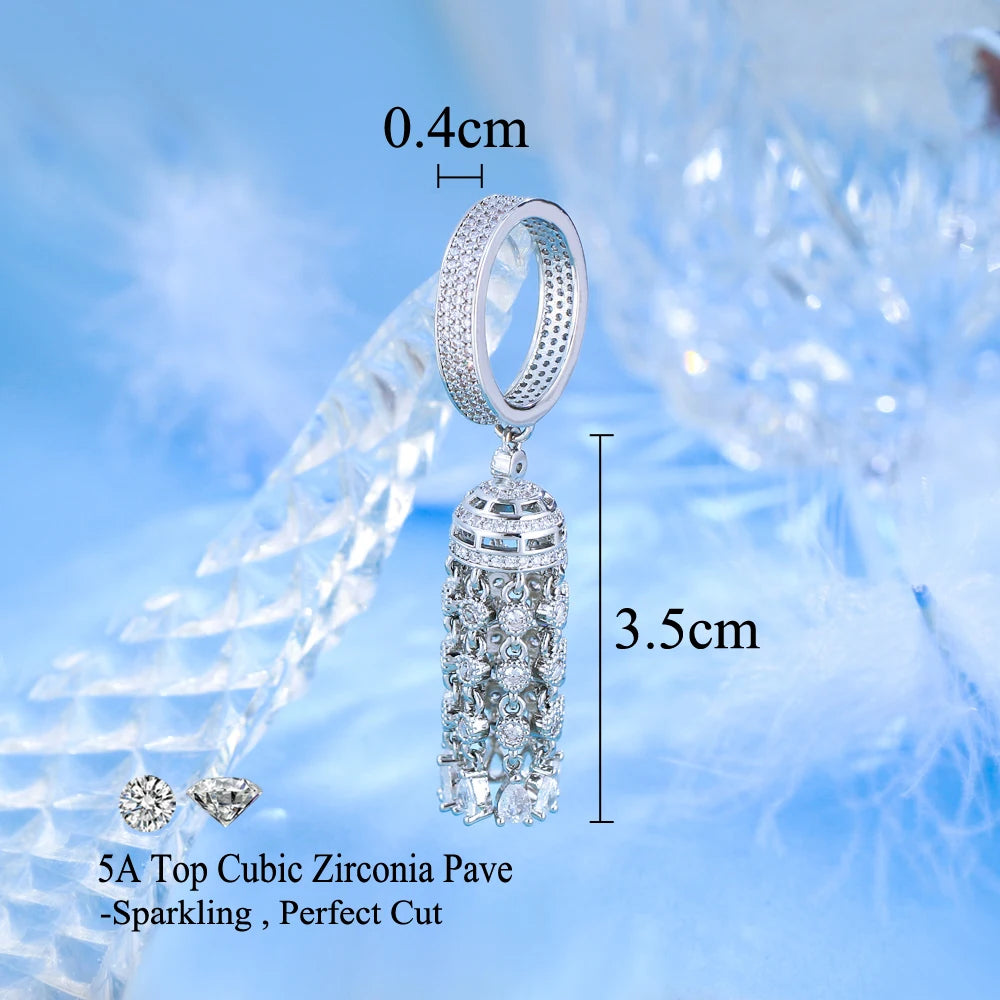 Luxury Chunky Cubic Zirconia Paved Long Dangle Drop Tassel Charm Rings