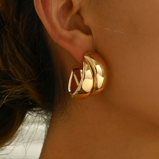 Chunky Hoop Gold Geometric Drop Earrings