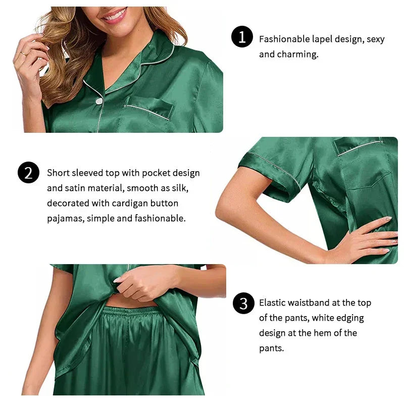 Silk Sleepwear Solid Pyjama Set