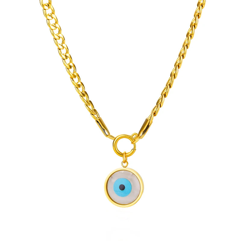Devil's Eye Pendant Stainless Steel 18K Gold Plated Zirconia Necklace