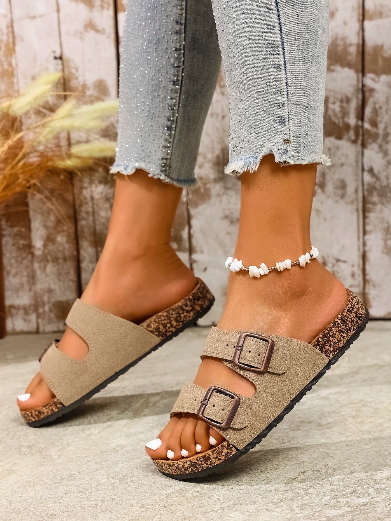 Casual Strap Half with Adjustable Buckle Slippers