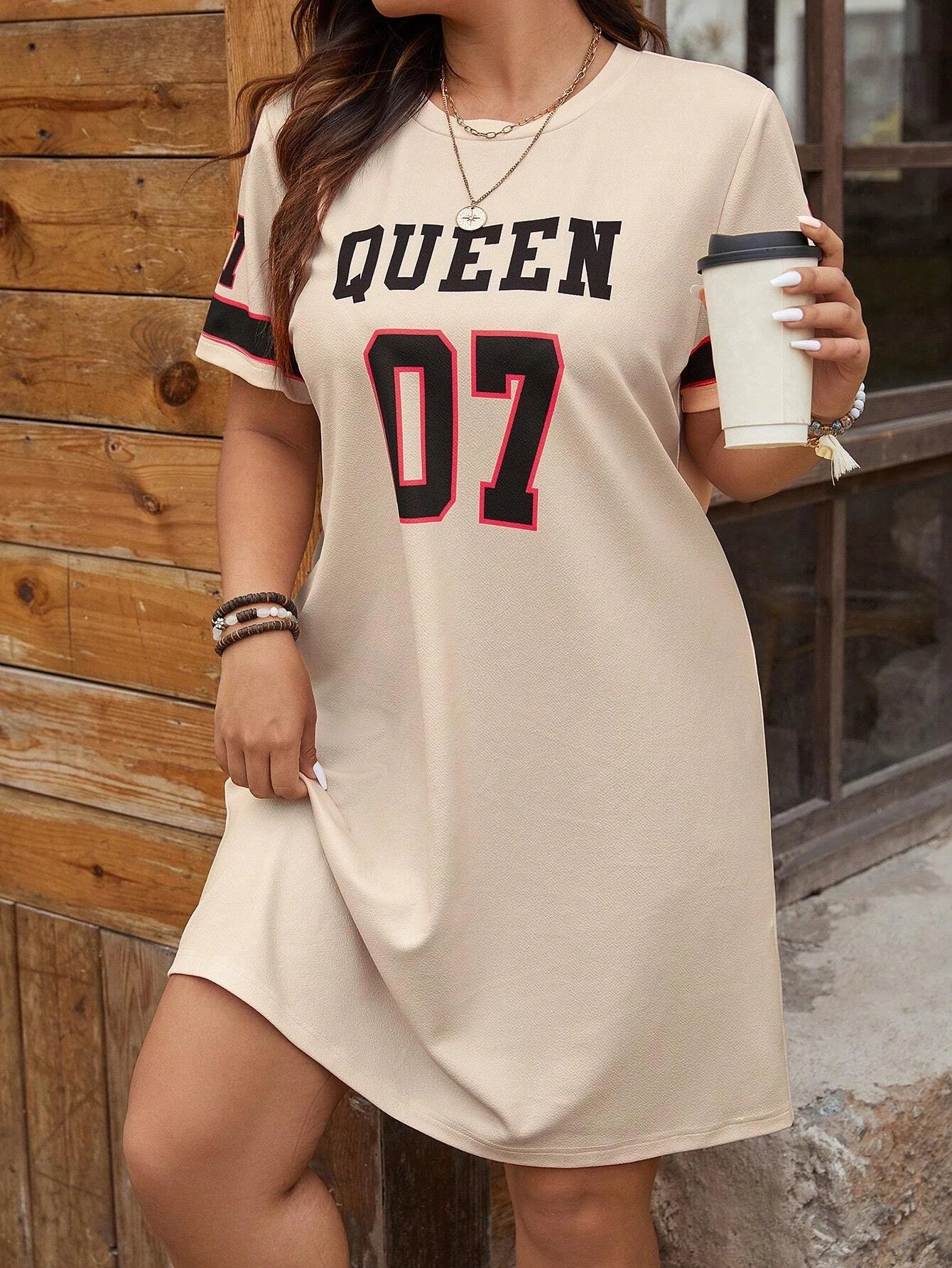 Plus Size Sporty Casual Letter Jersey Dress