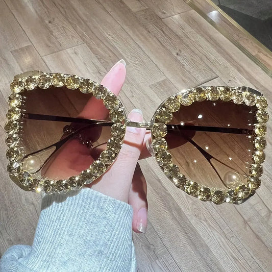 Butterfly-Shaped Oversized Frame with Rhinestone Sunglasses