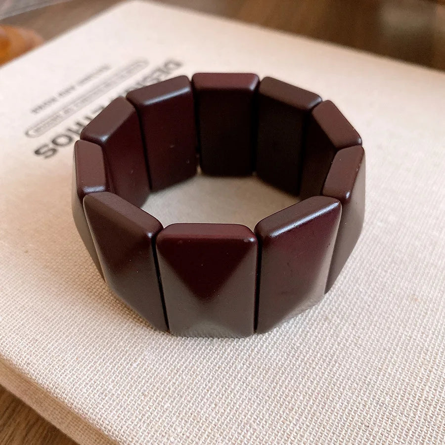 Vintage Solid Square Wide Acrylic Bangles Charm Stretch Resin Cuff Bracelets