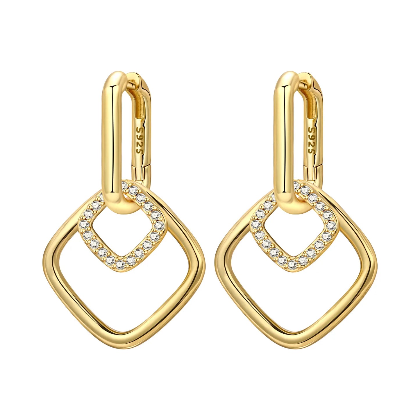 S925 Sterling Silver Zircon 18K Gold Lining Vintage Hoop Earrings