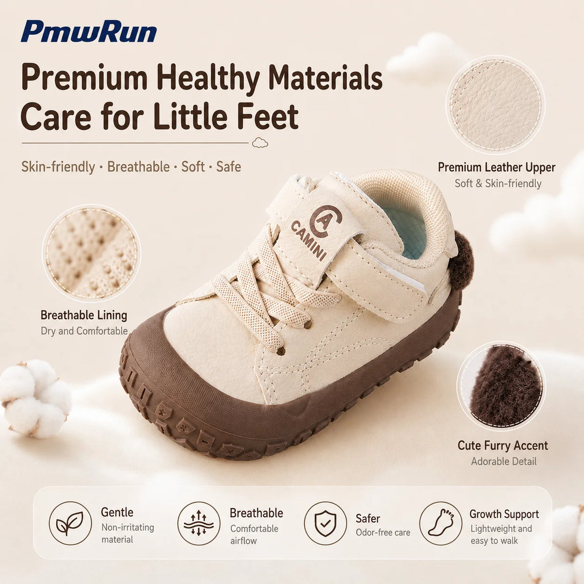 Cute Sport PU Leather Waterproof Running Footwear Toddler Sneakers