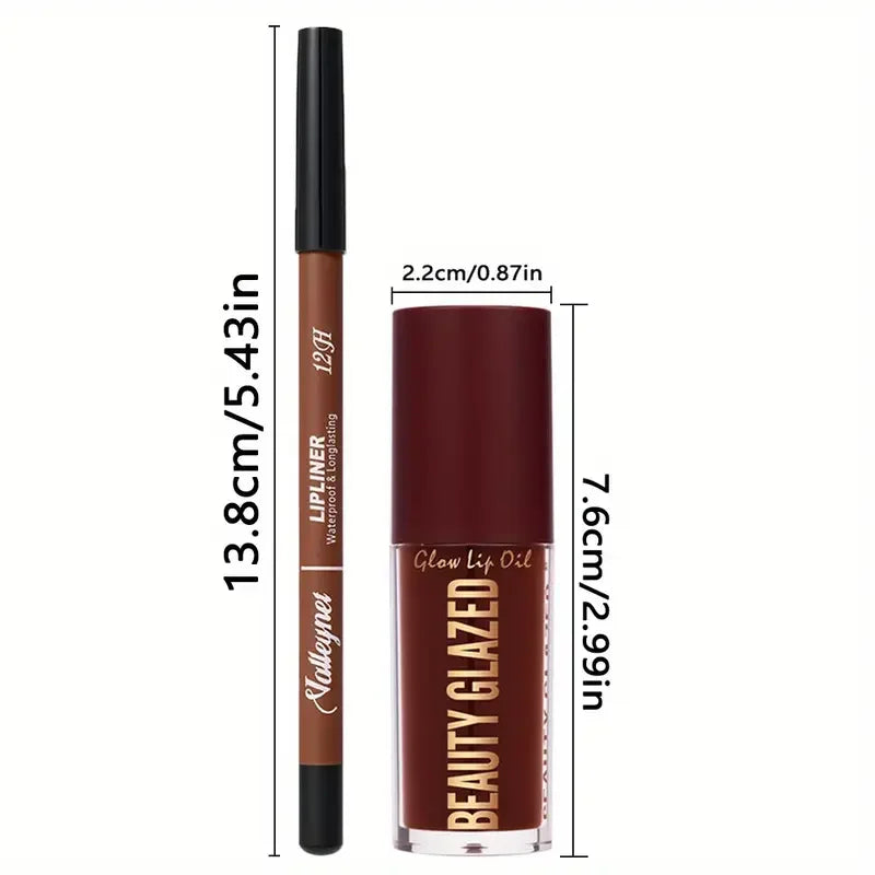 2pcs/SET Makeup Set Matte Lip Liner + Moisturizing Colored Lip Oil Long-Lasting