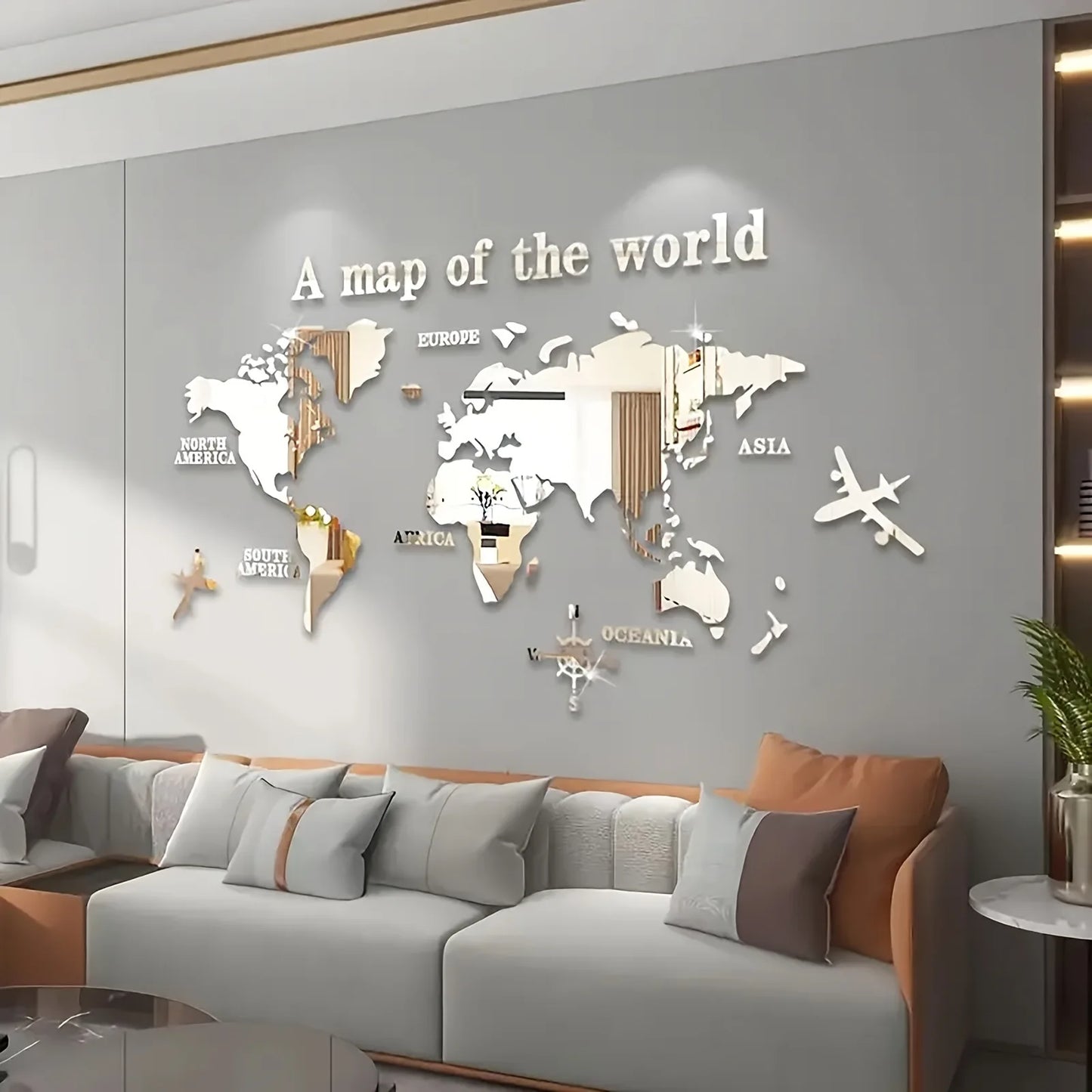 World Map Wall DIY 3D Acrylic Wall Stickers Three-dimensional Mirror Stickers