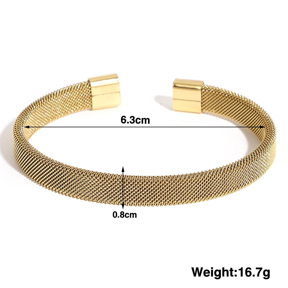 Vintage Y2K Stainless Steel Wide Weave Open Cuff Bangle Bracelet