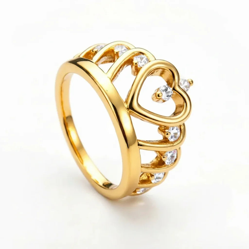 925 Sterling Silver 18K Gold Plated Luxury Crown Zircon Ring