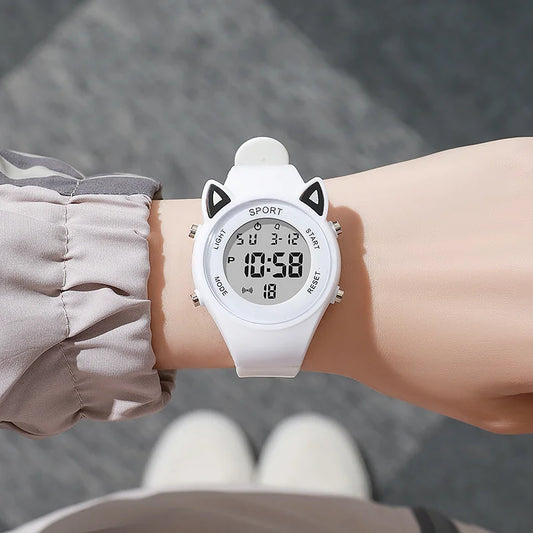 Cat-Ear Kids Watch with Bracelet Waterproof Digital Watch LED Wristwatch