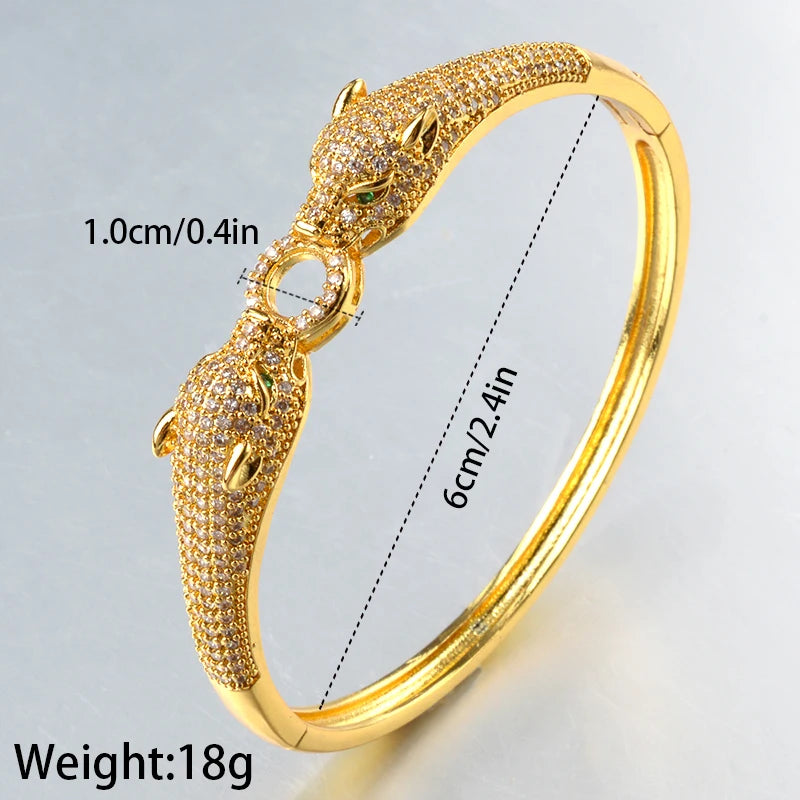 Gold Silver Color Leopard Head 18K Gold Plated Bangle Luxury CZ Zircon Bracelets