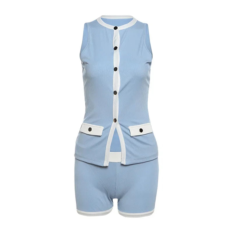 Weird Puss Ribbed Sleeveless Casual Set