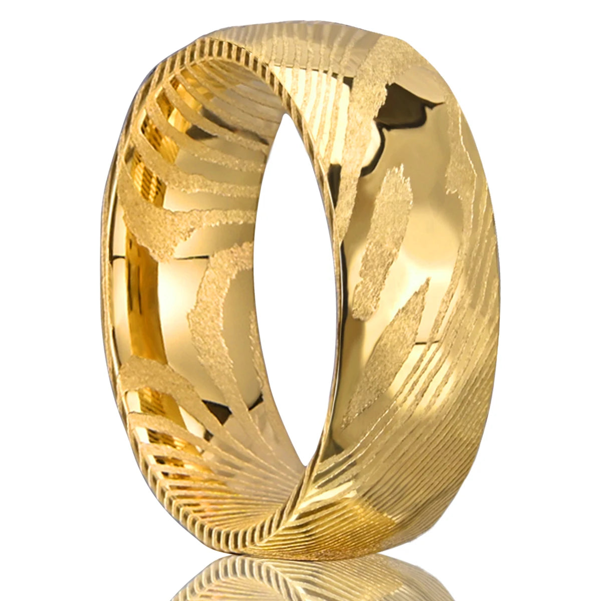 8MM Golden Damascus steel Hammered Engagement Promise Rings
