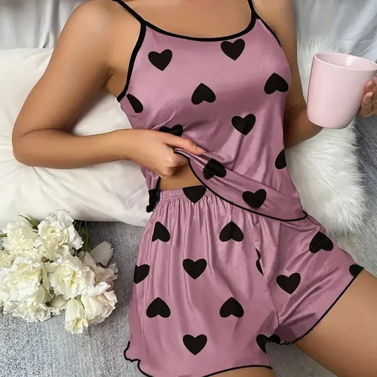 Pijama corto rosa con forma de corazón