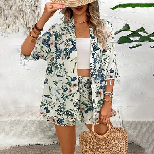 Two Piece Cardigan Smock Flower Set