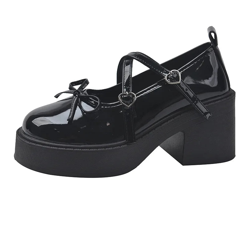 Round Toe Pumps Chunky Heel Mary Shoes