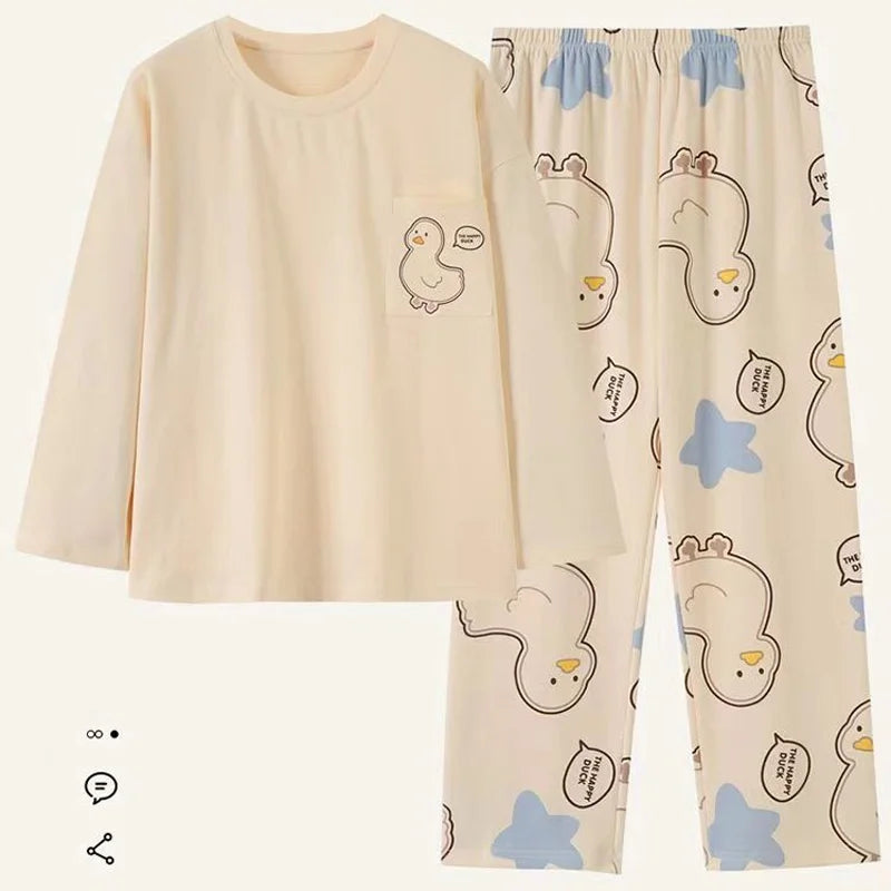 Thin Long-Sleeved Big Yards Cartoon Loose Pajamas Set