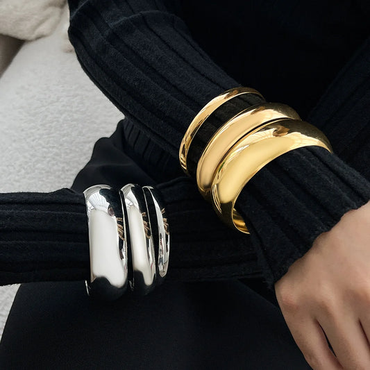 4Pcs Set Simple Punk Metal Round Bangles Set