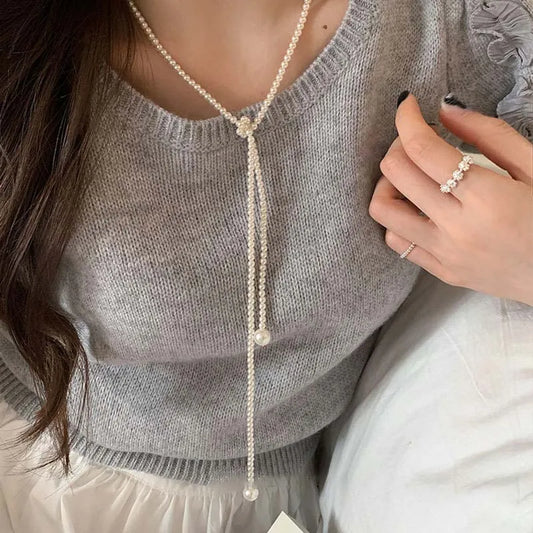 Vintage Imitation Pearl Long Chain Necklace