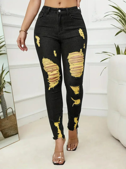 Ripped High Stretch Skinny Slim Jeans Pants Slim