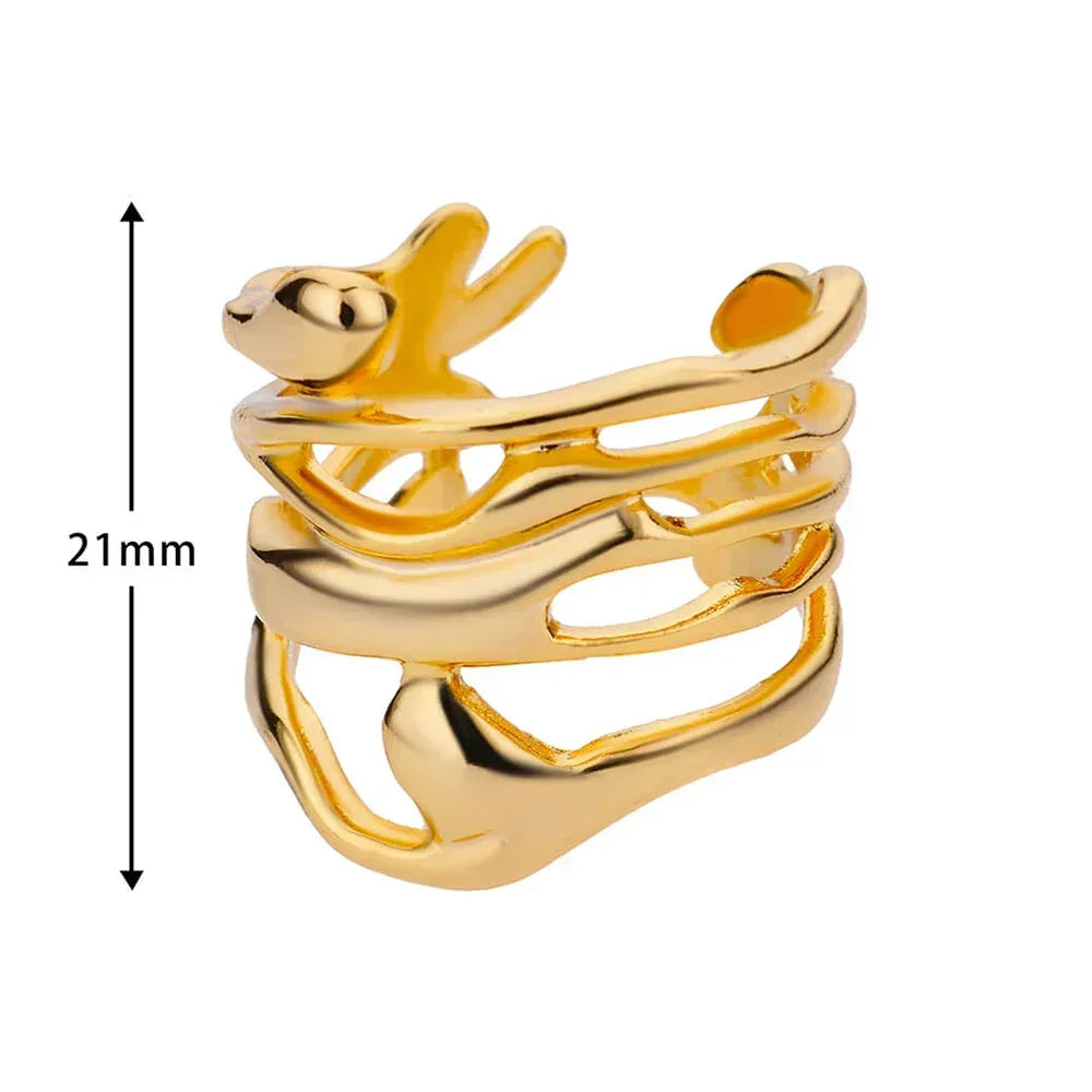 Stainless Steel Gold Hollow Wide Open Ring
