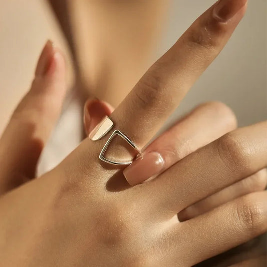 Silver Simple Punk Hollow Geometric Rings