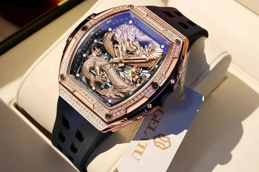 Hollow Silicone Strap Waterproof High Full Diamond Dragon Dial Automatic Mechanical Watch