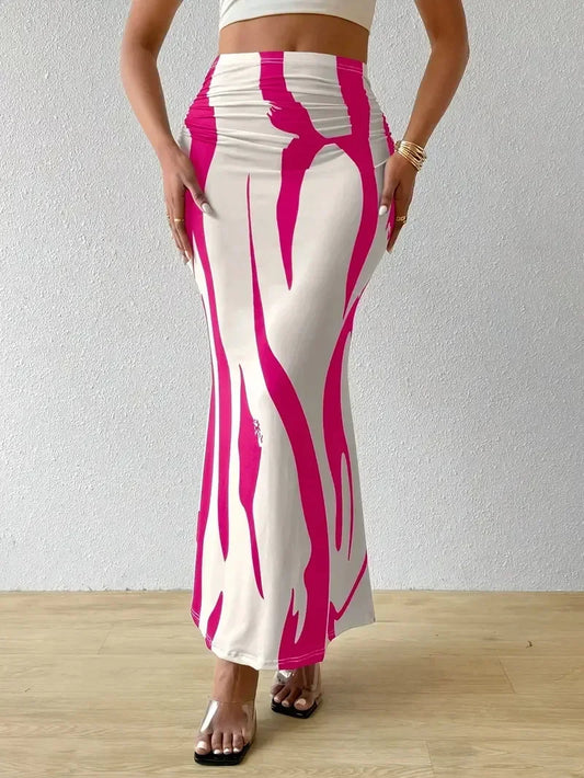 Long High Waist Zebra Slim Fit Fishtail Skirt