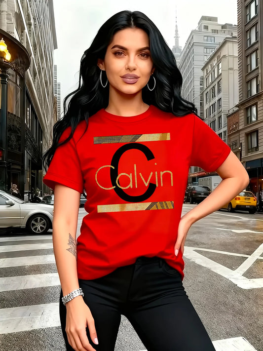 Calvin Letter Print Top T-Shirt