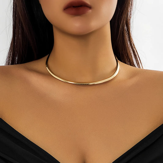 Punk Smooth Metal Round Torques Choker Necklace