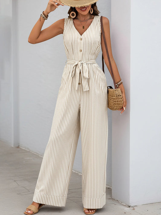 Cross-border export striped sleeveless V-neck Jumpsuit