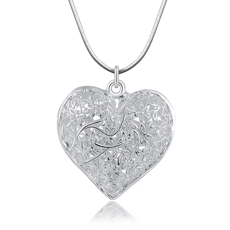 925 Sterling Silver Carved Heart Snake Necklace