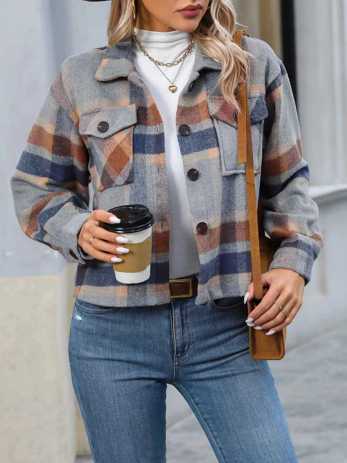 Cross-Border Lapel Flap Pocket Pants Casual Short Plaid Jacket