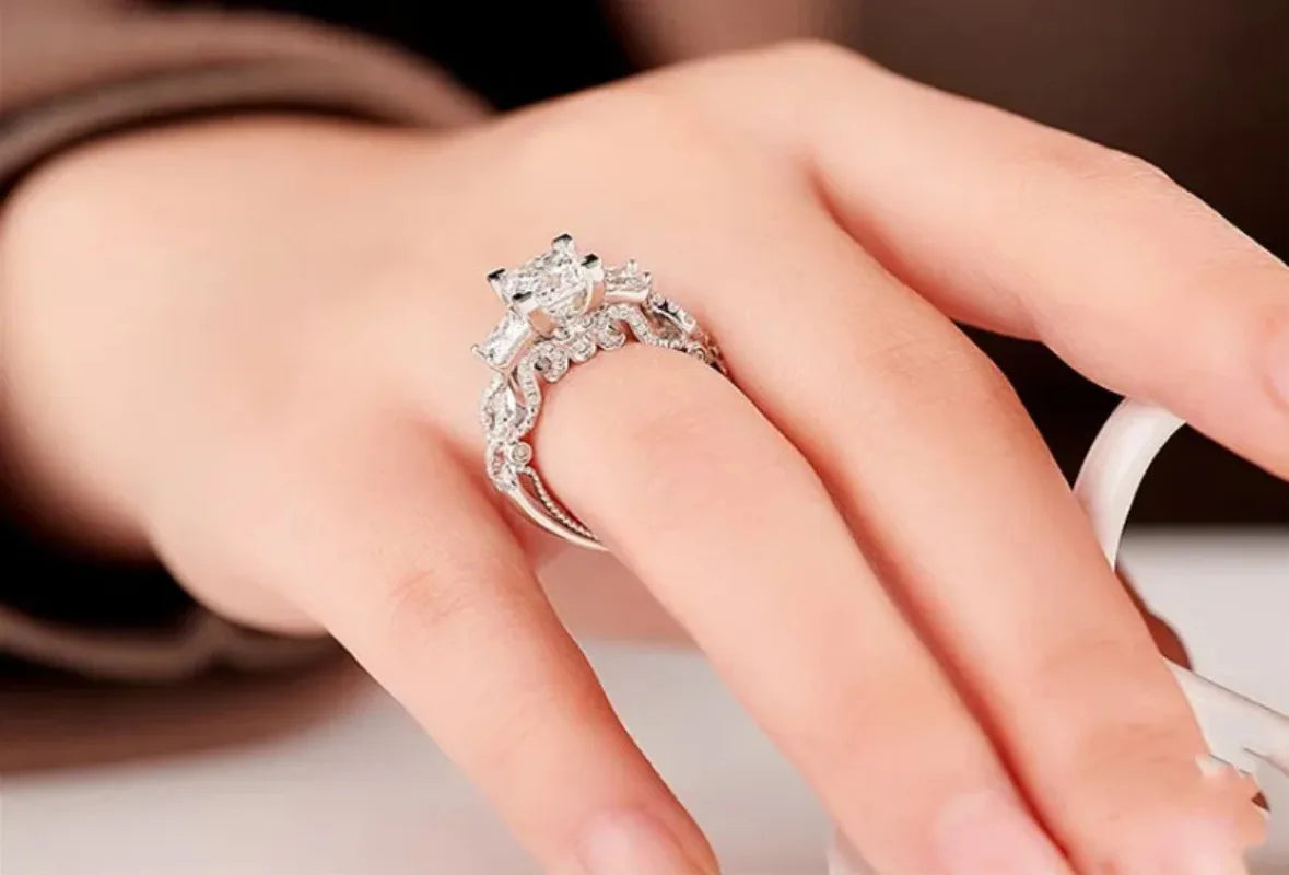Vintage Three stone Lab AAAAA Zircon Silver Rings