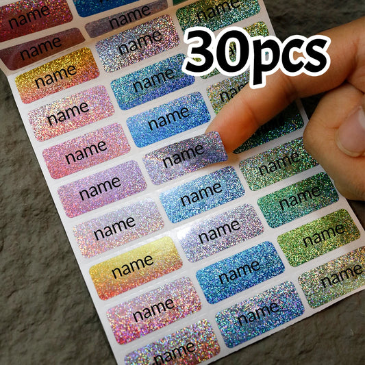 30-240Pcs Custom Color Shiny Name Tag Stickers
