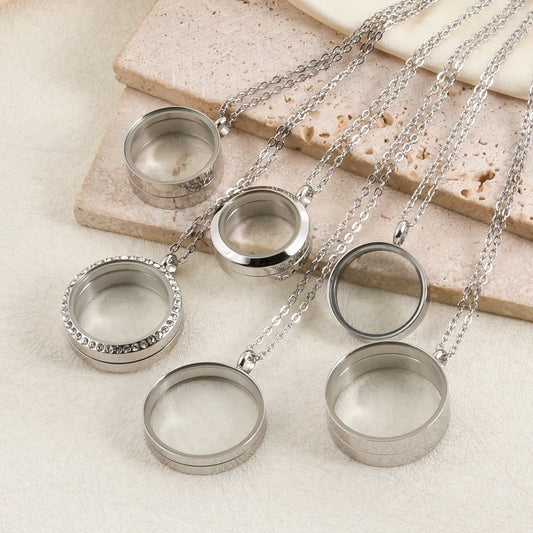 1Pc 10-45mm Round Memory Coin Bezel Locket Pendant Necklaces