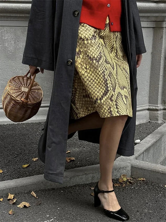 Snakeskin Printed High Waist Slim Skirt