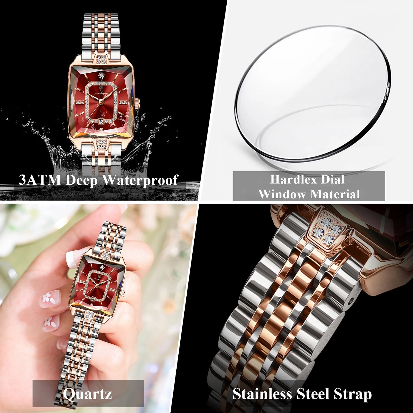 Luxury Rectangle Waterproof Quartz Watches